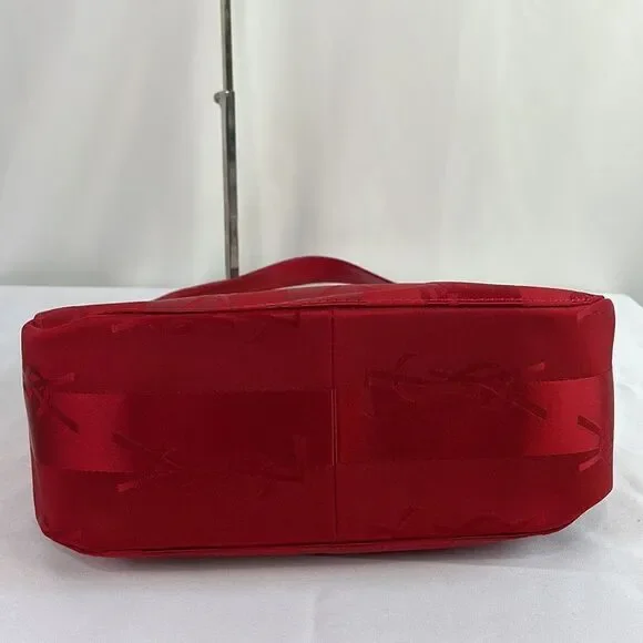 Yves St Laurent Vintage Red Satin Logo Bag - Picture 10 of 10
